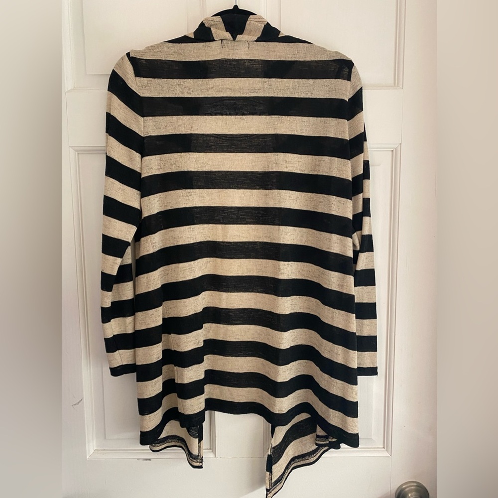Premise Studio Black and Tan/Beige Striped Lightweight Open Cardigan‎ Large/L E - Picture 2 of 4
